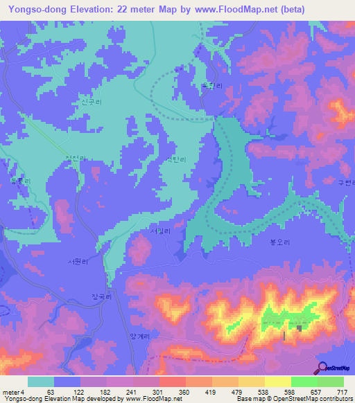 Yongso-dong,North Korea Elevation Map