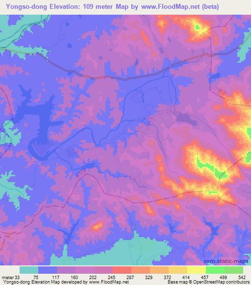 Yongso-dong,North Korea Elevation Map