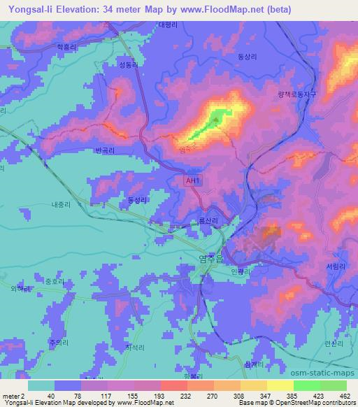 Yongsal-li,North Korea Elevation Map