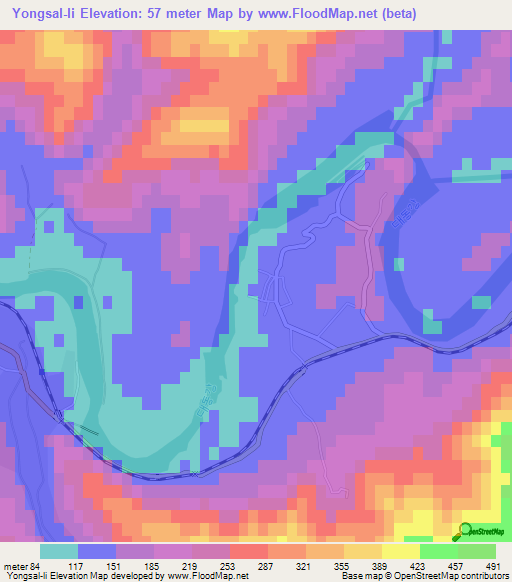 Yongsal-li,North Korea Elevation Map