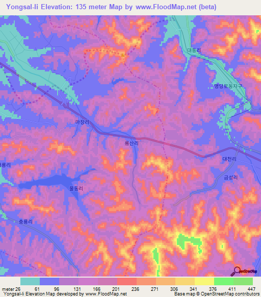 Yongsal-li,North Korea Elevation Map