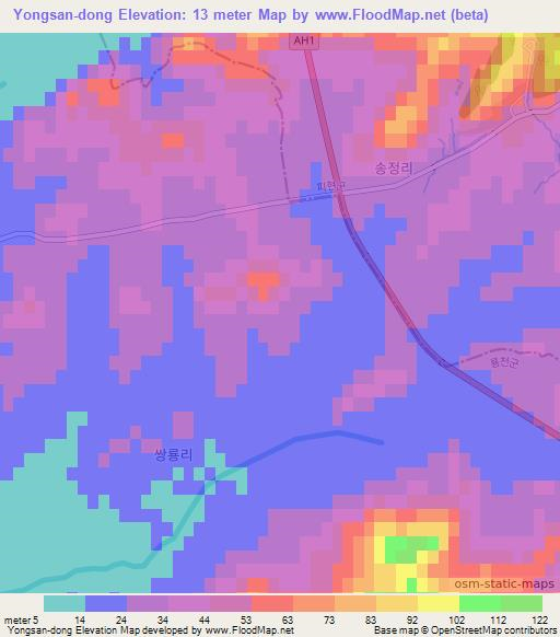 Yongsan-dong,North Korea Elevation Map