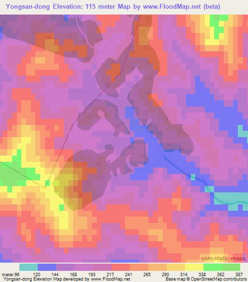 Yongsan-dong,North Korea Elevation Map