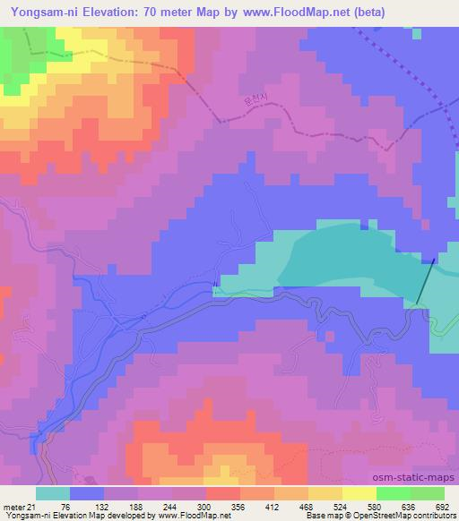 Yongsam-ni,North Korea Elevation Map