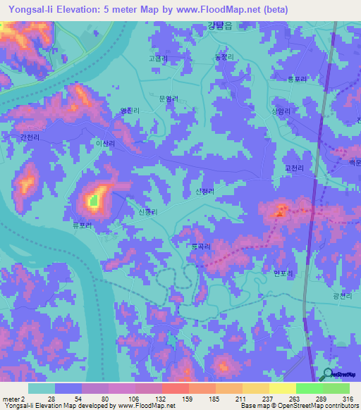 Yongsal-li,North Korea Elevation Map