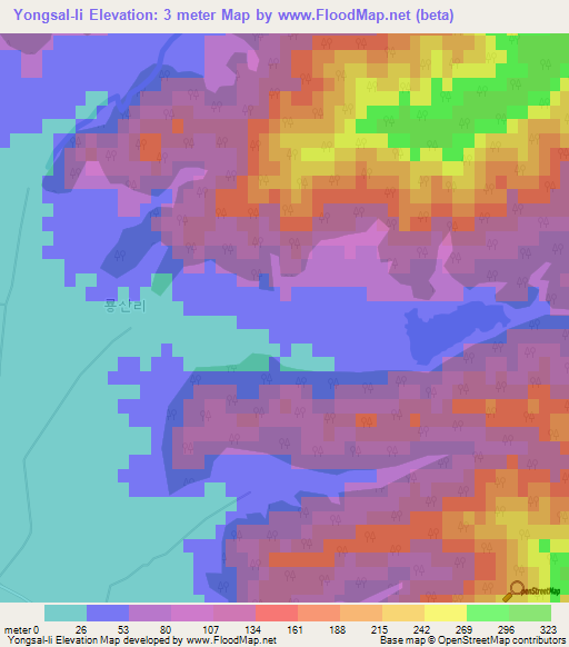 Yongsal-li,North Korea Elevation Map