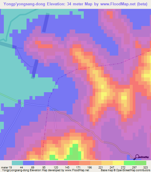 Yongp'yongsang-dong,North Korea Elevation Map