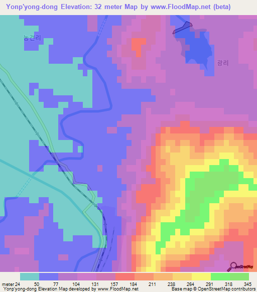 Yonp'yong-dong,North Korea Elevation Map