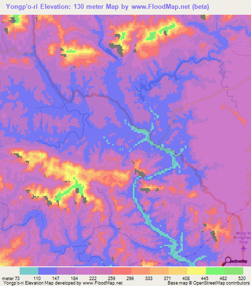 Yongp'o-ri,North Korea Elevation Map