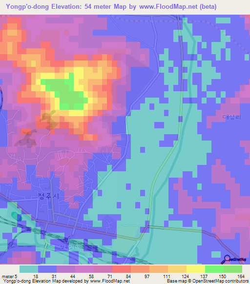 Yongp'o-dong,North Korea Elevation Map