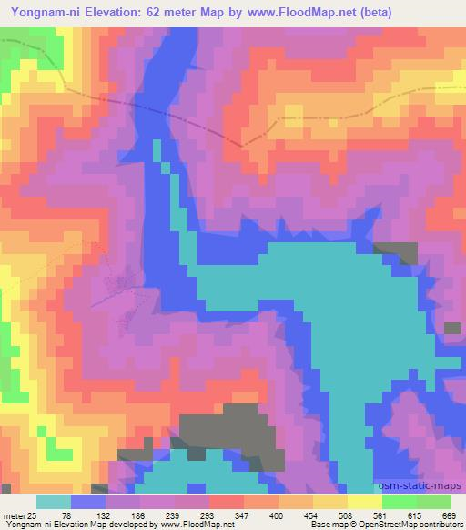 Yongnam-ni,North Korea Elevation Map