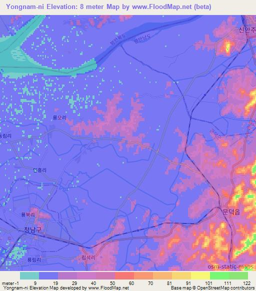 Yongnam-ni,North Korea Elevation Map