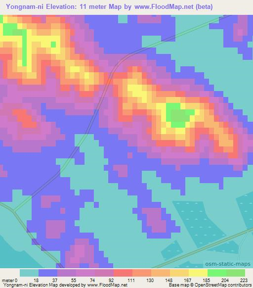 Yongnam-ni,North Korea Elevation Map