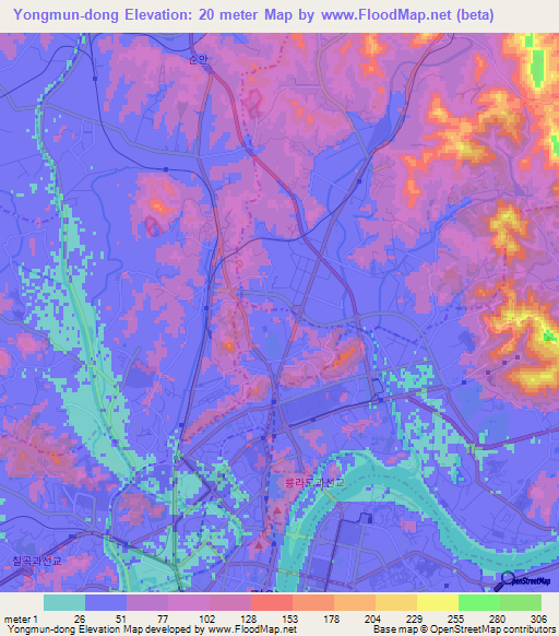 Yongmun-dong,North Korea Elevation Map