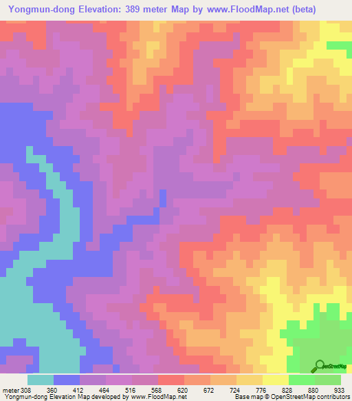 Yongmun-dong,North Korea Elevation Map