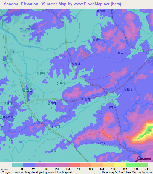 Yongmu,North Korea Elevation Map