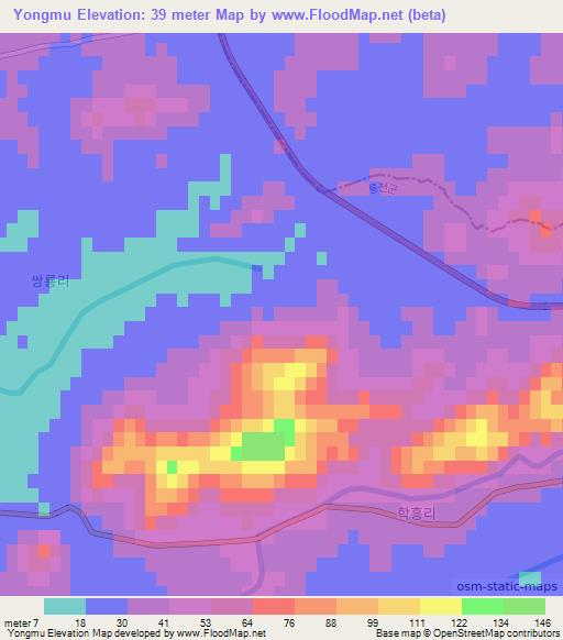 Yongmu,North Korea Elevation Map