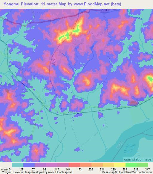 Yongmu,North Korea Elevation Map
