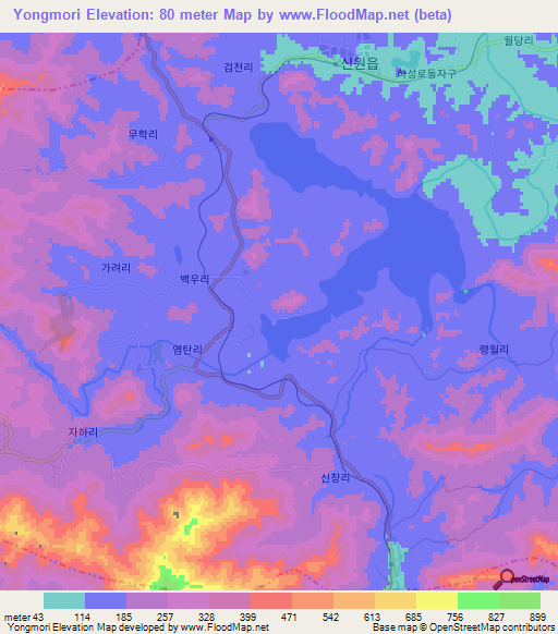 Yongmori,North Korea Elevation Map