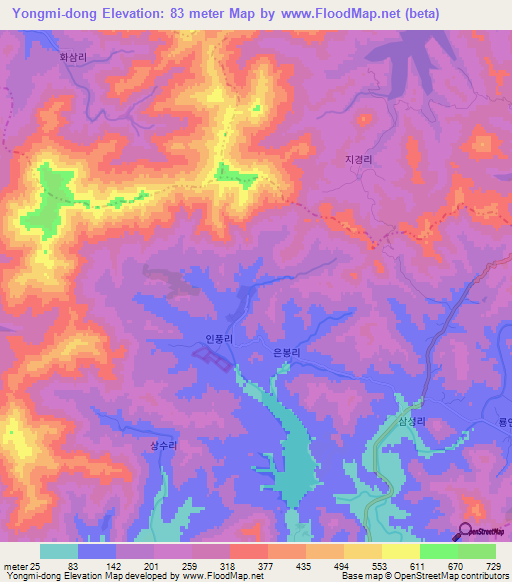 Yongmi-dong,North Korea Elevation Map