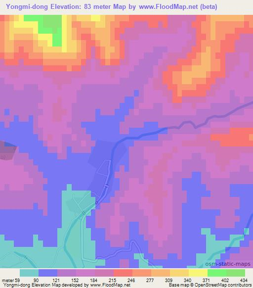Yongmi-dong,North Korea Elevation Map