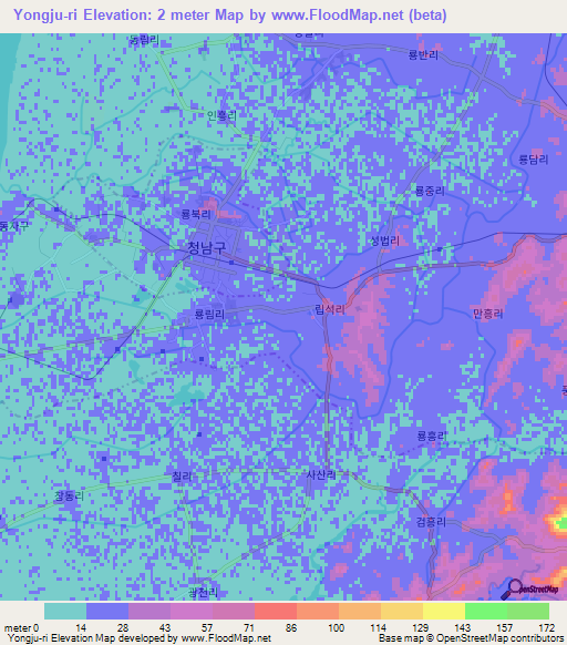 Yongju-ri,North Korea Elevation Map