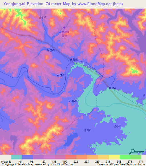Yongjung-ni,North Korea Elevation Map