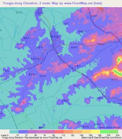 Yongju-dong,North Korea Elevation Map