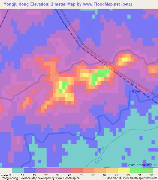 Yongju-dong,North Korea Elevation Map