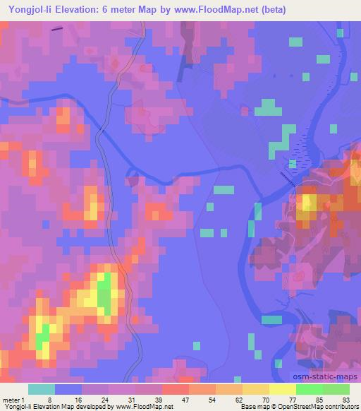 Yongjol-li,North Korea Elevation Map