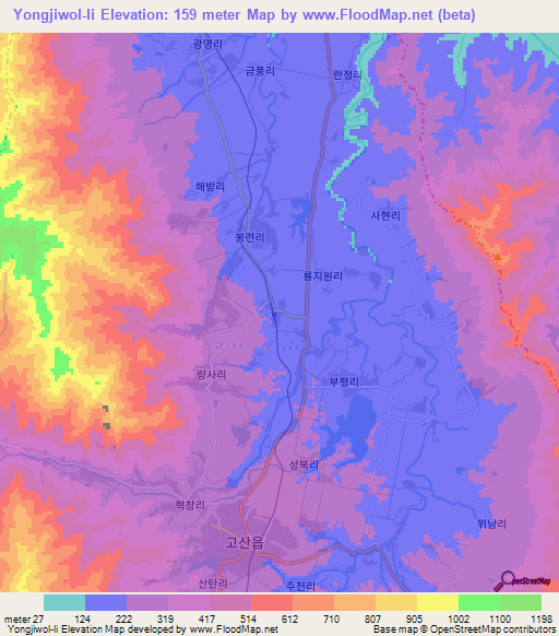 Yongjiwol-li,North Korea Elevation Map
