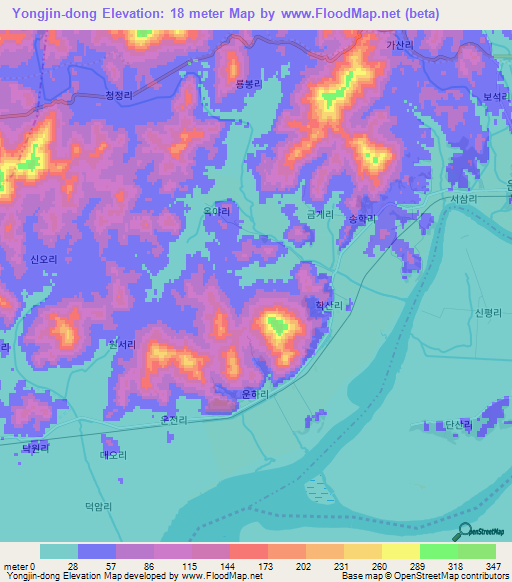 Yongjin-dong,North Korea Elevation Map