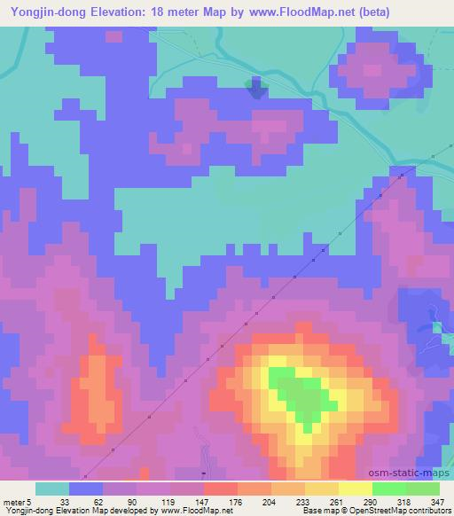Yongjin-dong,North Korea Elevation Map