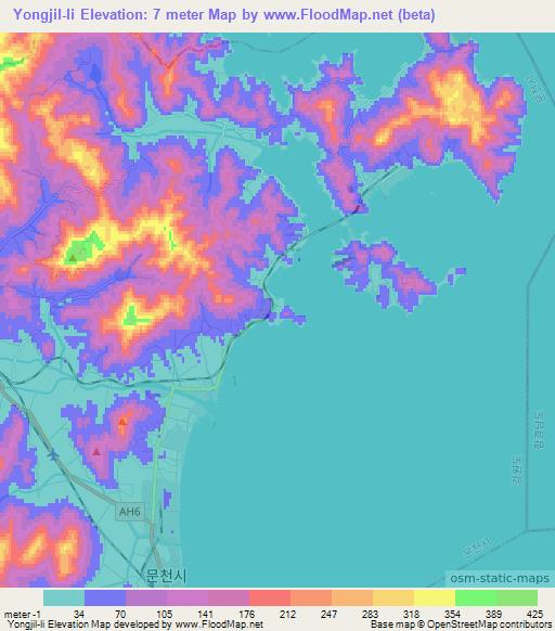 Yongjil-li,North Korea Elevation Map