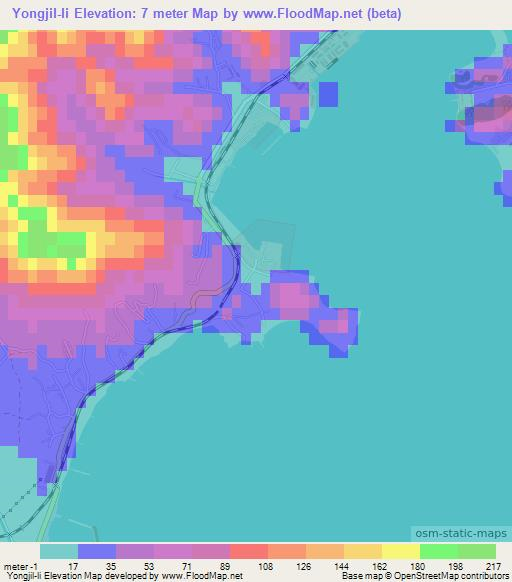 Yongjil-li,North Korea Elevation Map