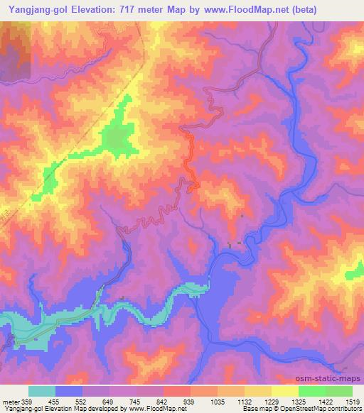 Yangjang-gol,North Korea Elevation Map