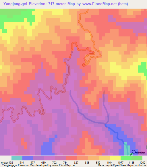 Yangjang-gol,North Korea Elevation Map