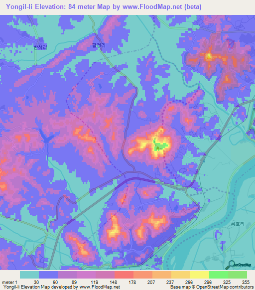 Yongil-li,North Korea Elevation Map