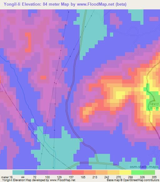 Yongil-li,North Korea Elevation Map