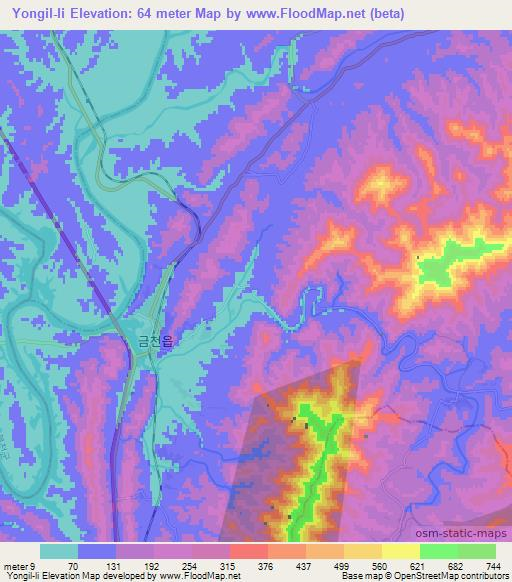 Yongil-li,North Korea Elevation Map