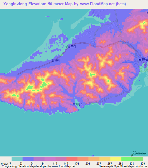 Yongin-dong,North Korea Elevation Map