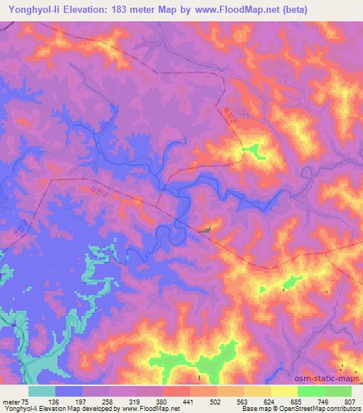 Yonghyol-li,North Korea Elevation Map