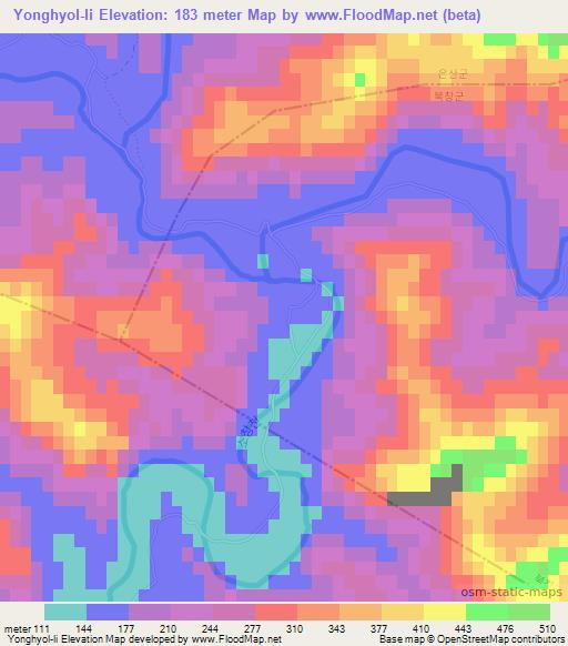 Yonghyol-li,North Korea Elevation Map