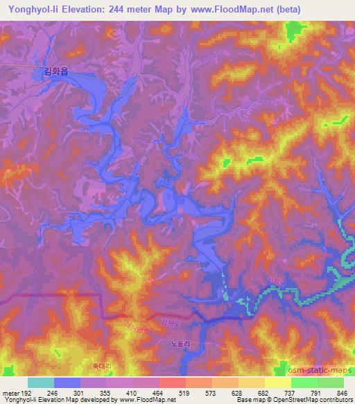 Yonghyol-li,North Korea Elevation Map
