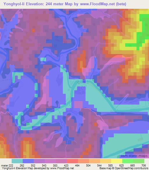 Yonghyol-li,North Korea Elevation Map