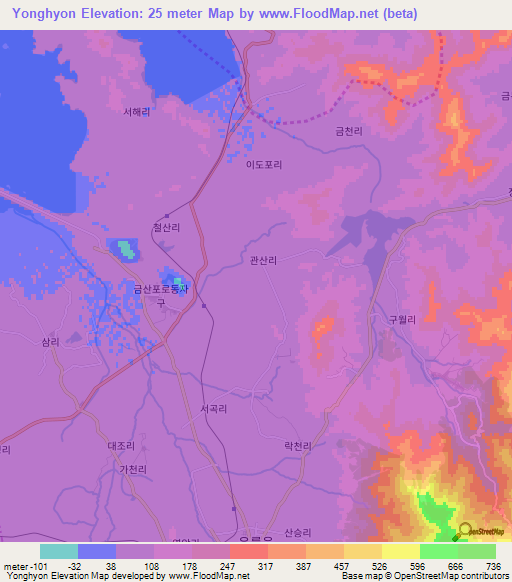 Yonghyon,North Korea Elevation Map
