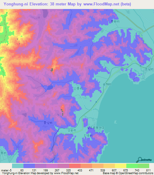 Yonghung-ni,North Korea Elevation Map