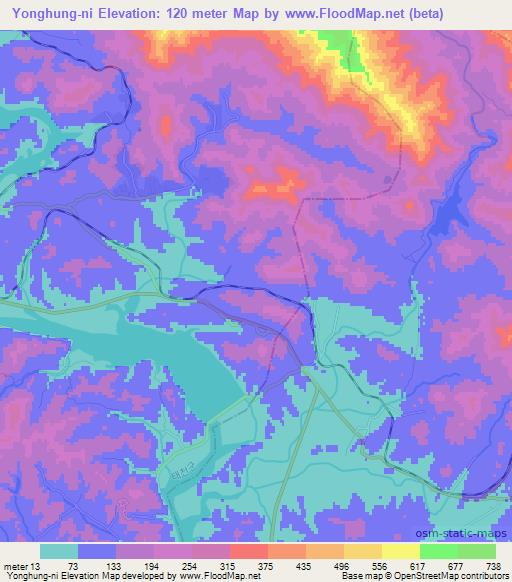 Yonghung-ni,North Korea Elevation Map