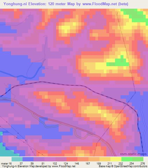 Yonghung-ni,North Korea Elevation Map
