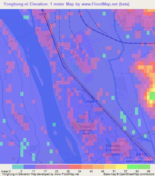 Yonghung-ni,North Korea Elevation Map